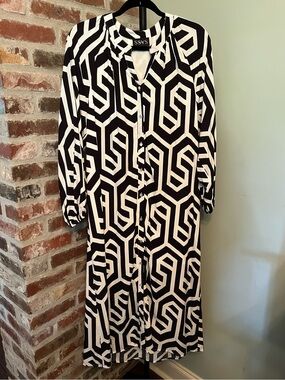 SSYS black and white geometric print button-front shirt midi dress | size small